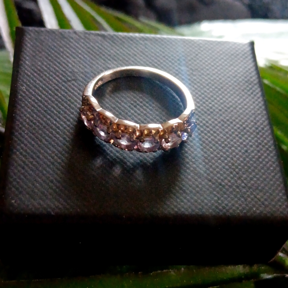 NEW SaphireTanzanite Eternity Ring Chanel Set Golden Saphires - Picture 6 of 9